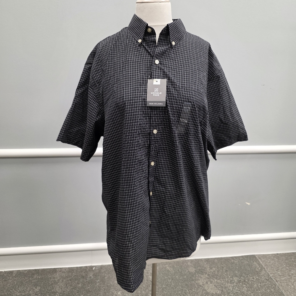 Van Heusen Men's Dark Checkered Button Down Shirt